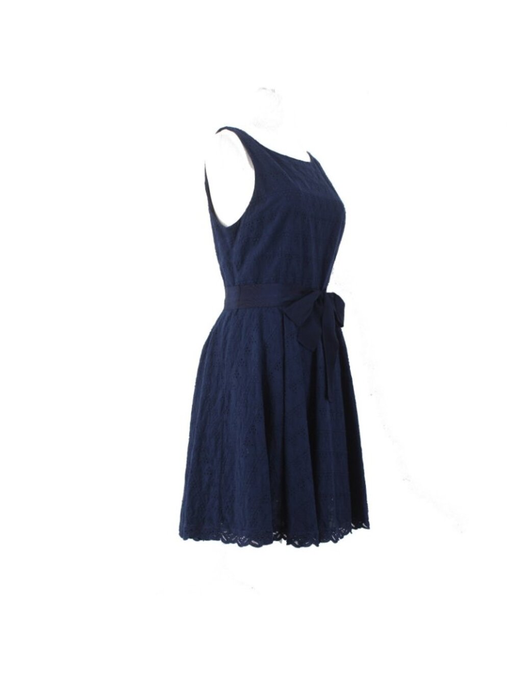 BB Dakota Dress Sz 6 Navy Blue Embroidered Round Neck Sleeveless Cotton Dress - Picture 3 of 10